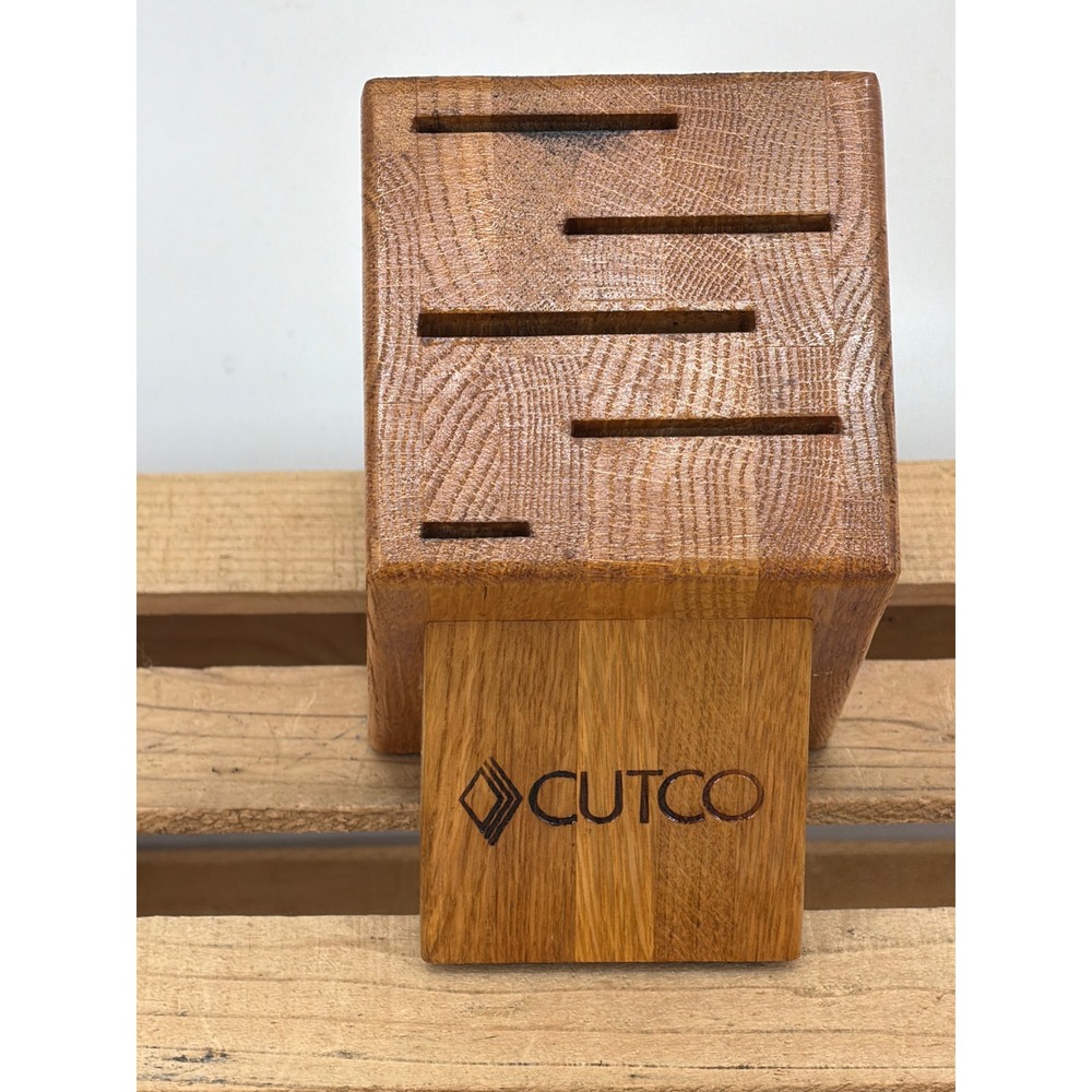 Cutco 5 Slot Wooden Knife Block Oak Wood Kitchen Storage Made in USA Honey